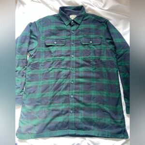 LL Bean Shirt Men's Size Large Tall Blue Green Plaid Flannel Lined Button Up